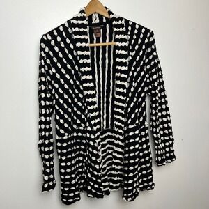 Multiples Women's Black White Textured Stripe Open Front Cardigan Blazer XL